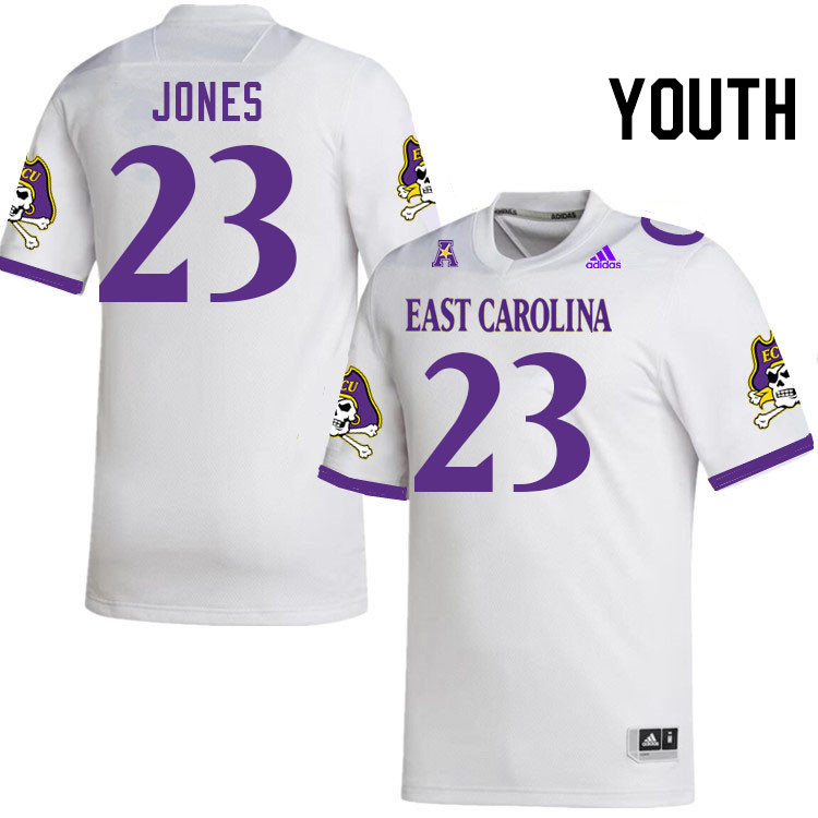 Youth #23 Jah'Cire Jones ECU Pirates College Football Jerseys Stitched-White